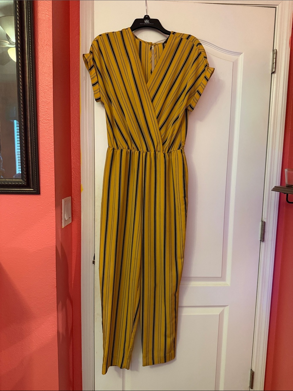 Beige by eci Mustard Yellow Striped Jumpsuit